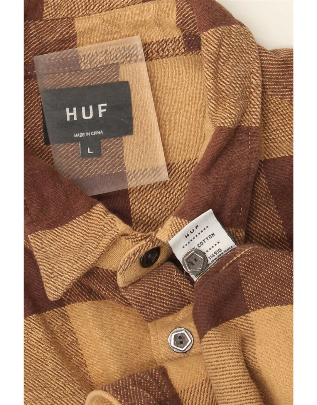 Camicia da uomo in flanella HUF grande in cotone a quadretti marrone