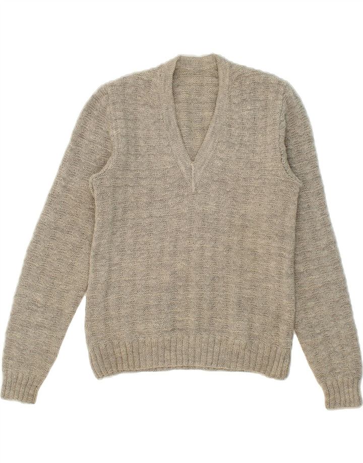 VINTAGE Womens V-Neck Jumper Sweater UK 12 Medium Grey Vintage Vintage and Second-Hand Vintage from Messina Hembry 