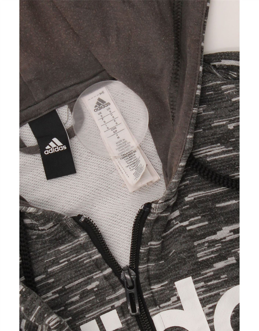 Maglione con cappuccio e zip grafica da uomo Adidas piccolo in poliestere chiazzato grigio