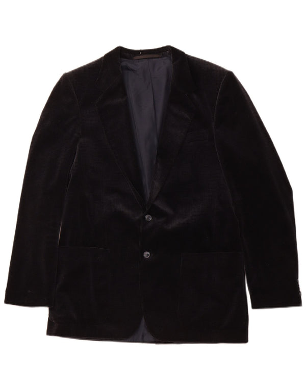 Giacca blazer in velluto vintage da uomo UK 36 piccola in cotone pied de poule blu navy