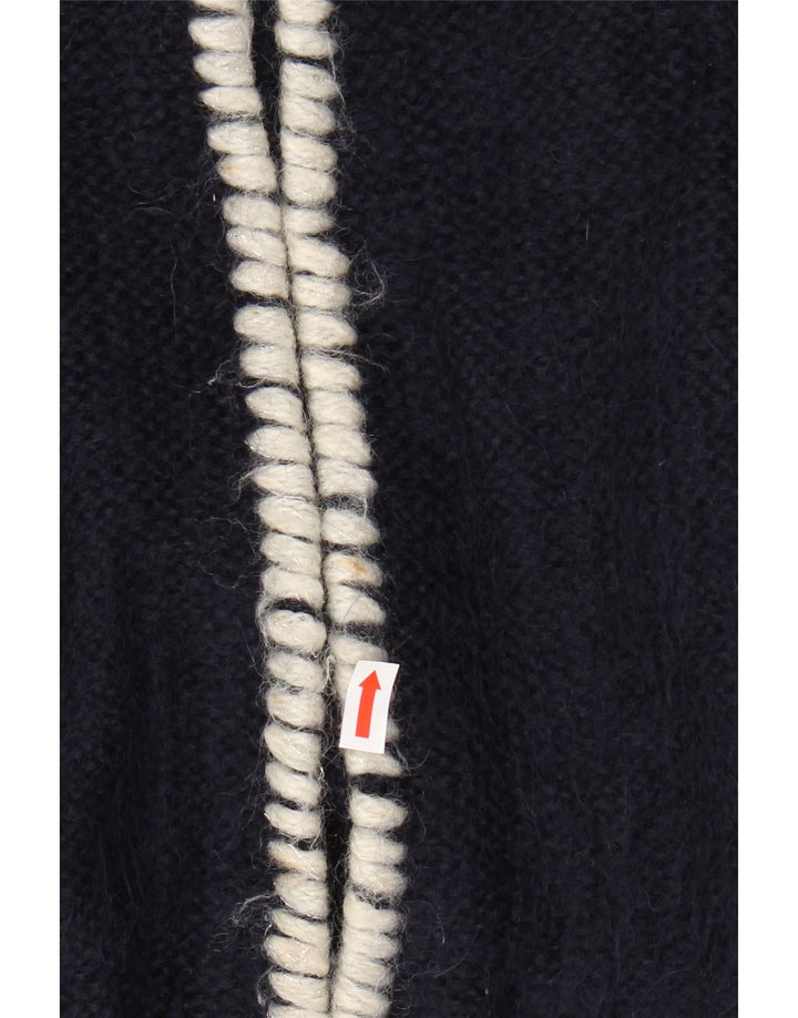 Maglione Bolero da donna VINTAGE a 1/2 manica UK 16 Grande floreale blu navy