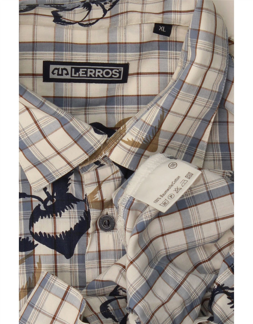 LERROS Camicia a maniche corte da uomo XL in cotone a quadri blu