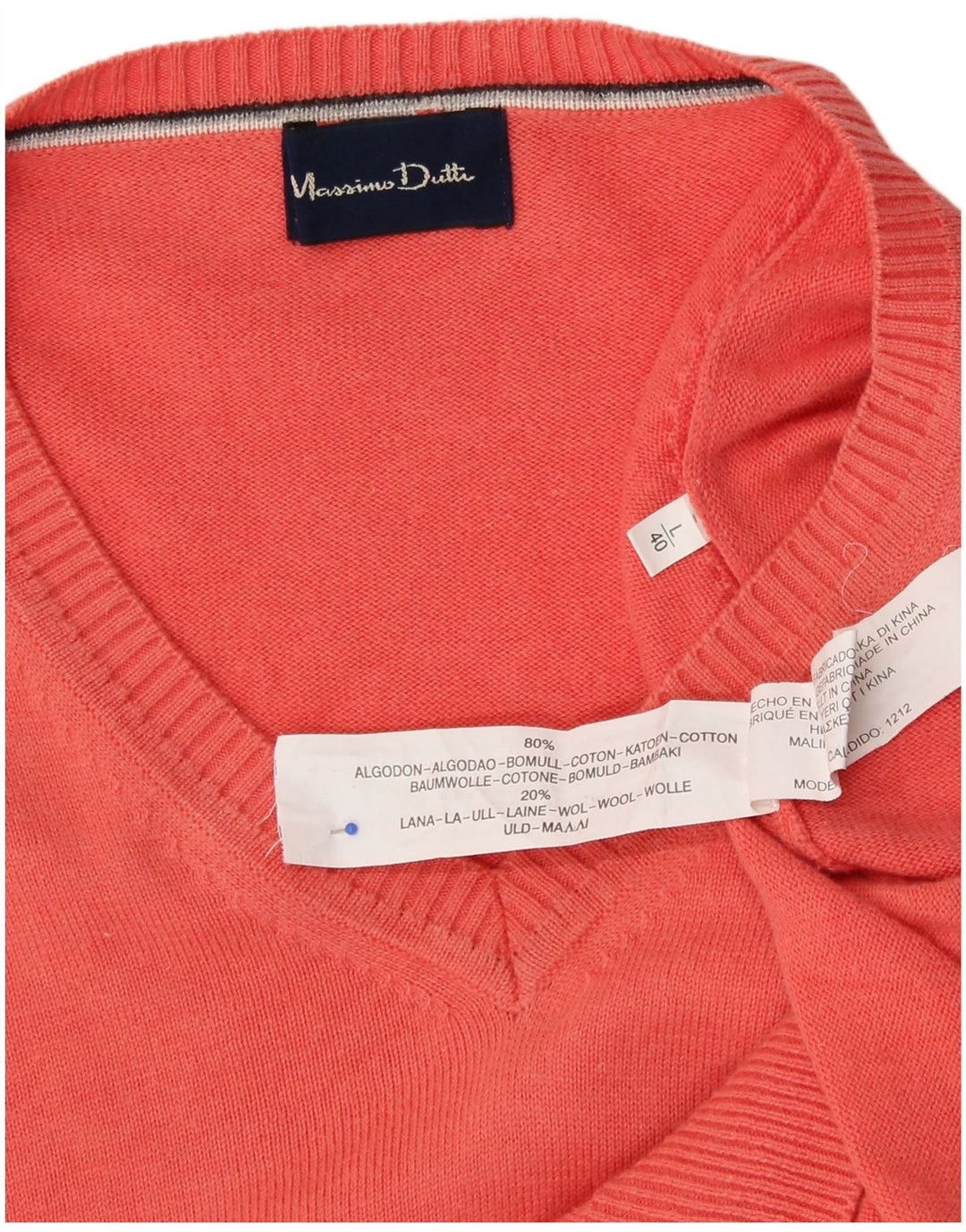 MASSIMO DUTTI Maglione da uomo con scollo a V grande cotone rosa