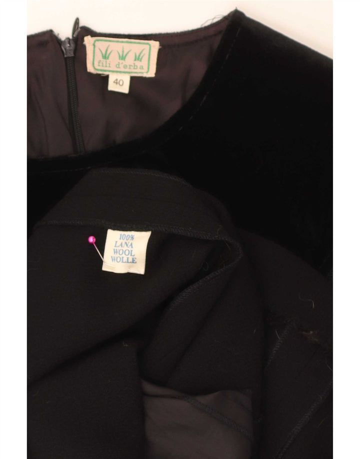 Abito tubino vintage da donna in velluto IT 40 piccolo in lana nera