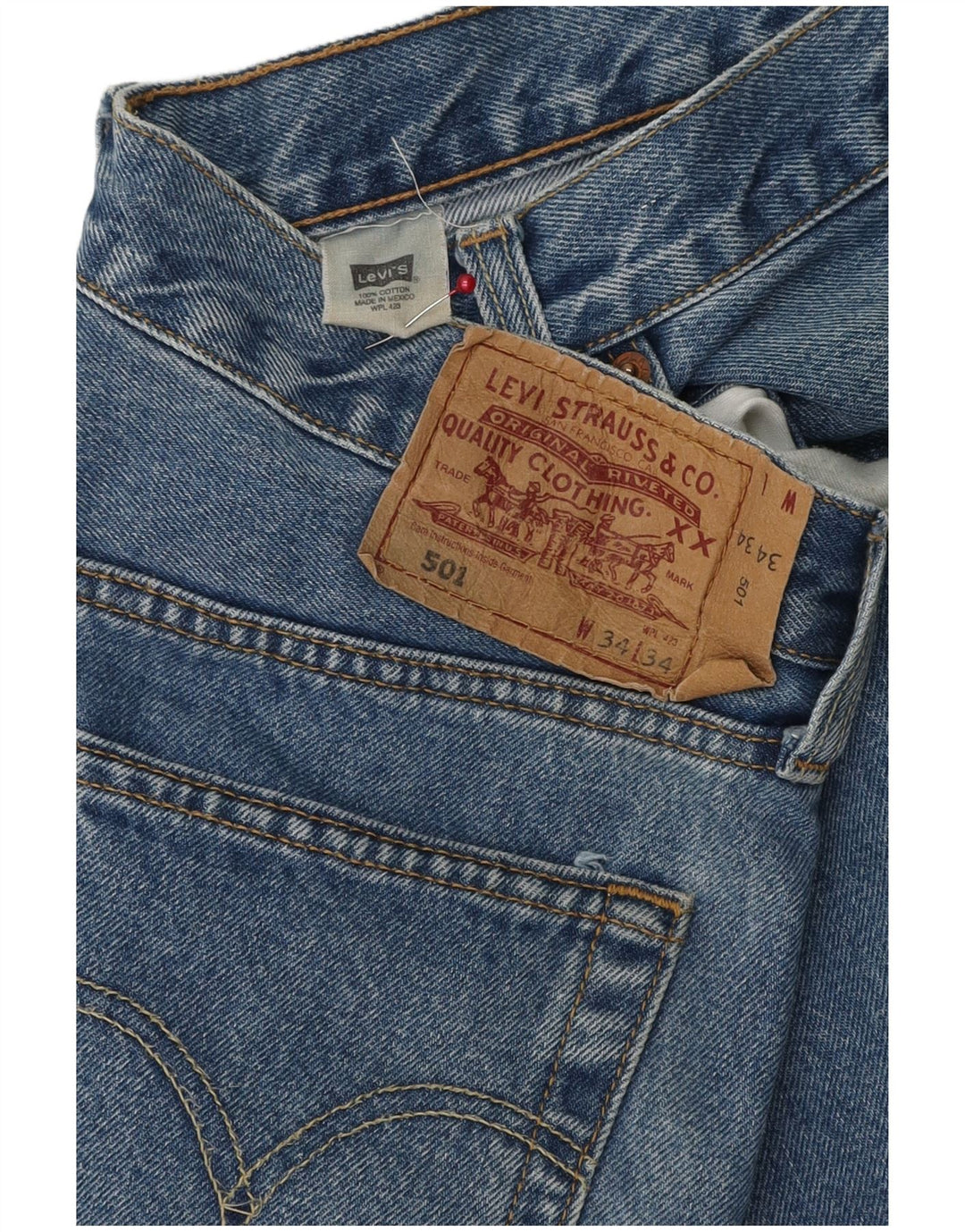 LEVI'S Uomo 501 Capri Jeans W34 L19 Blu Cotone