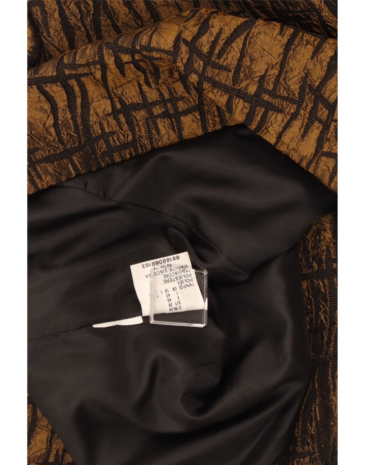 Giacca blazer da donna con maniche a 3/4 VINTAGE UK 10 piccola marrone geometrica