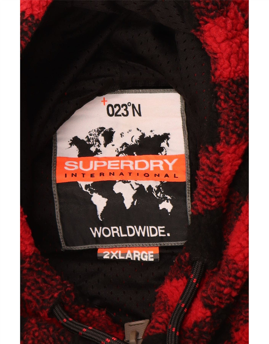 Giacca in pile con cappuccio da uomo Superdry UK 44 2XL Poliestere a quadretti rosso