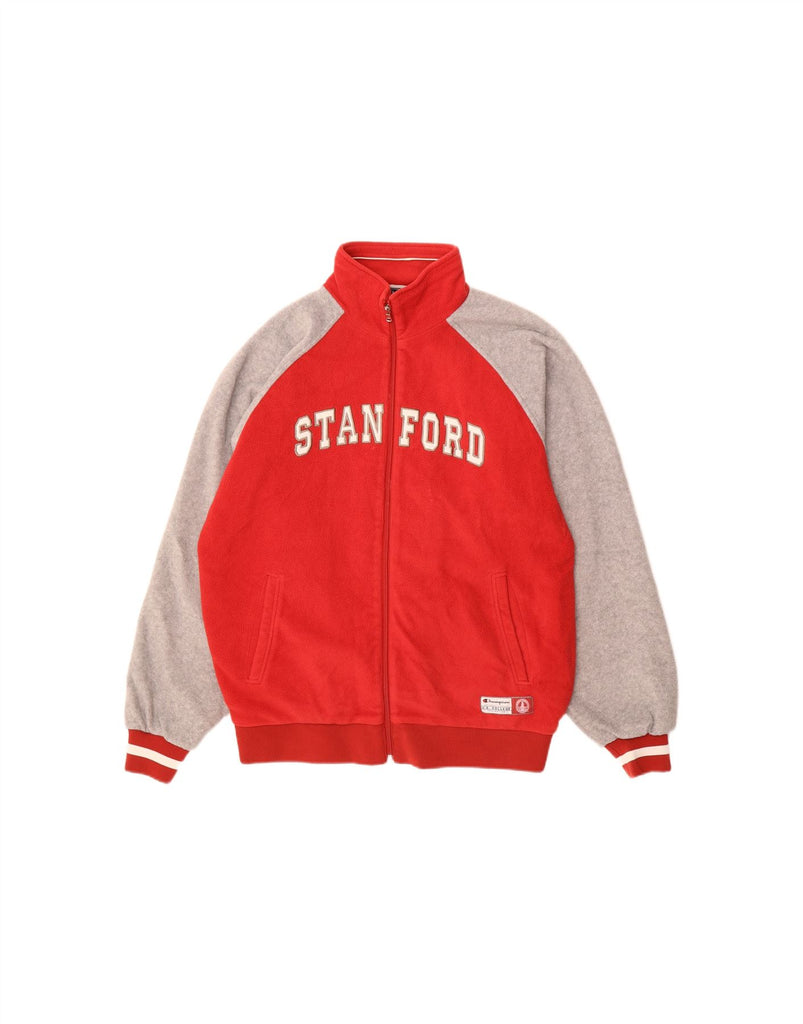 CHAMPION Mens Stanford Graphic Fleece Jacket UK 42 XL Red Colourblock Vintage Champion and Second-Hand Champion from Messina Hembry 
