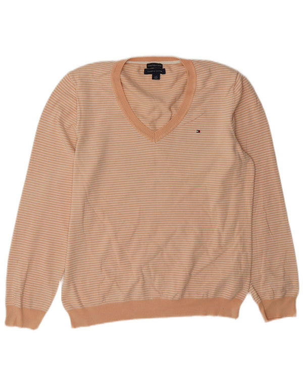 Maglione maglione con scollo a V da donna Tommy Hilfiger UK 16 grandi strisce arancioni