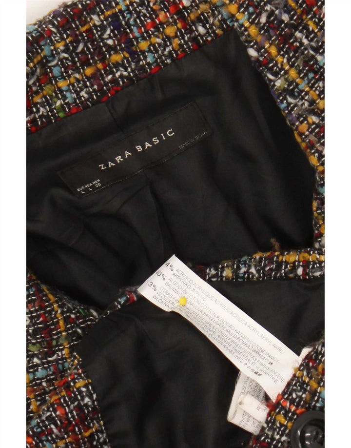 Giacca blazer da donna con cravatta frontale Zara UK 14 grande acrilico a quadri multicolore