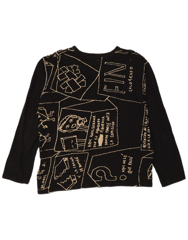 DESIGUAL Womens Oversized Graphic Top Long Sleeve UK 16 Large Black Cotton
