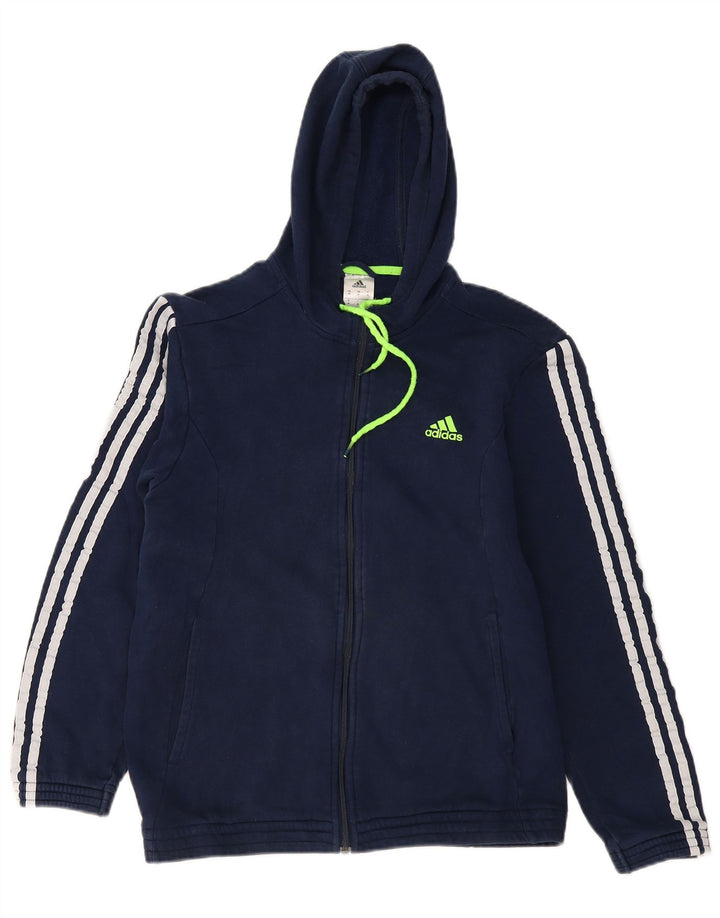 Maglione con cappuccio e zip da uomo Adidas in cotone blu navy medio