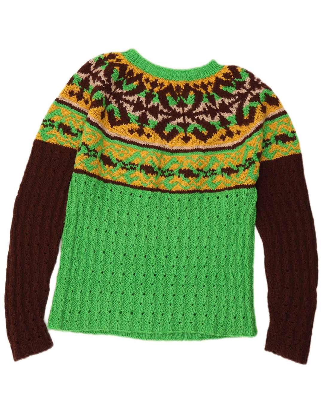Maglione maglione con scollo a barca da donna VINTAGE UK 12 Verde medio Fair Isle