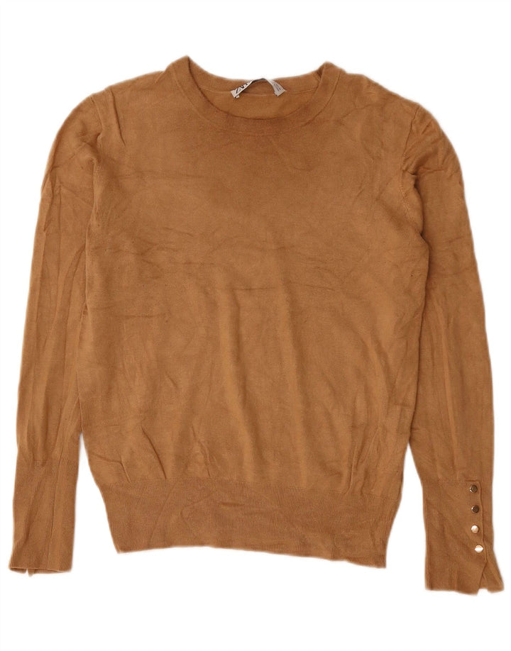 ZARA Maglione da Donna con Scollo a Barca UK 12 Viscosa Marrone Medio