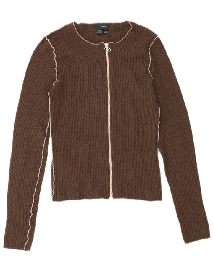 Maglione cardigan con zip intera da donna Zara UK 12 Lana marrone medio
