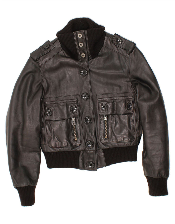 Giacca in pelle corta da donna VINTAGE IT 44 pelle nera media