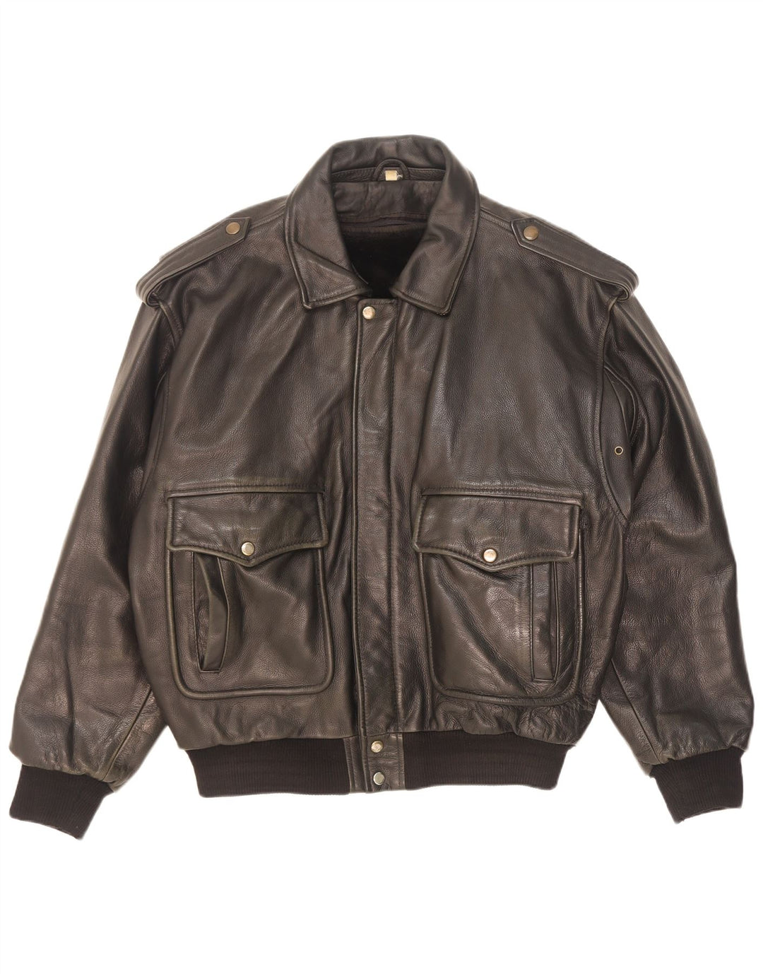 Giacca in pelle militare vintage da uomo UK 42 XL nera
