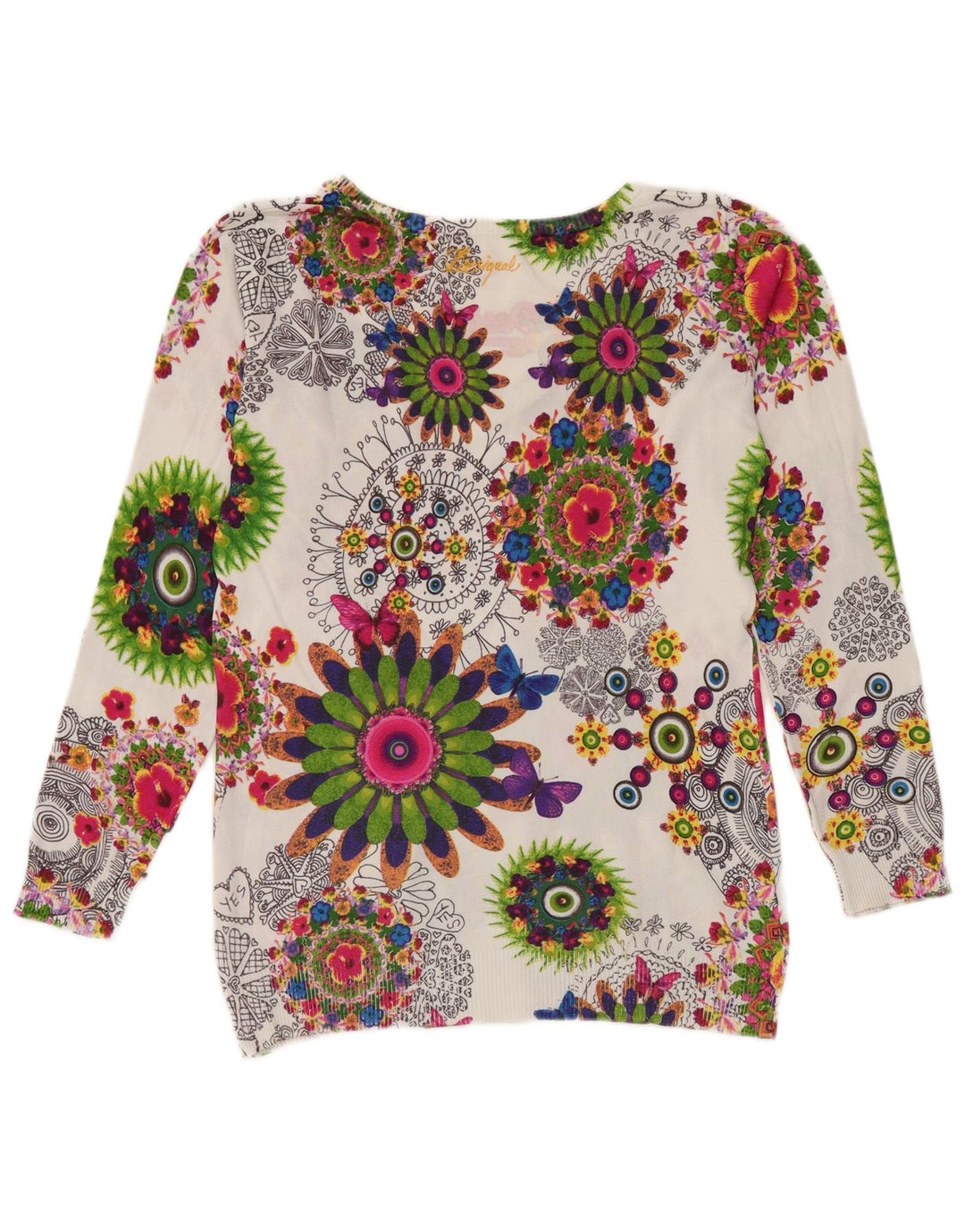 Desigual donna maglione con scollo a V maglione UK 14 medio multicolore floreale