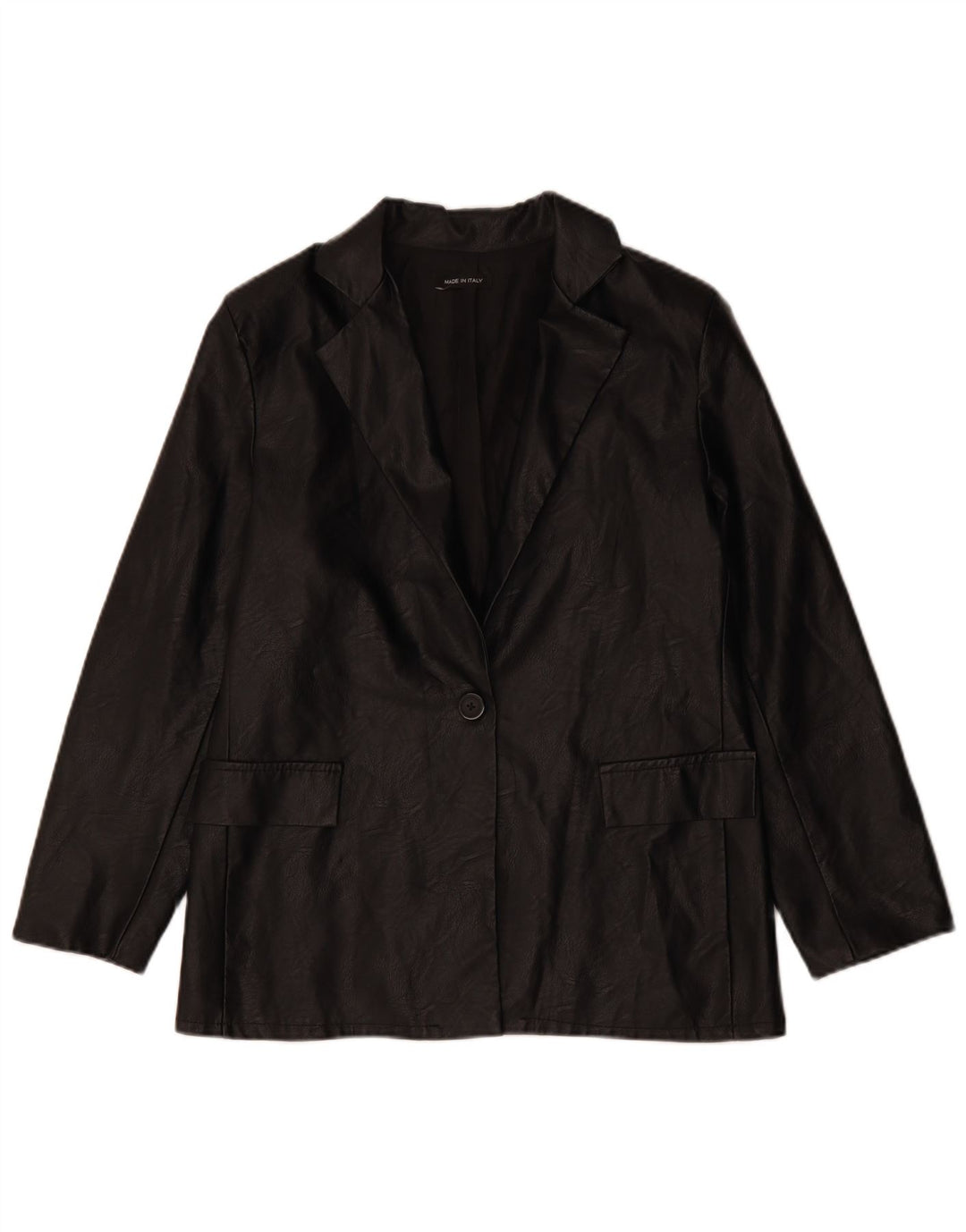 Giacca blazer da donna in ecopelle a 1 bottone VINTAGE UK 12 media nera