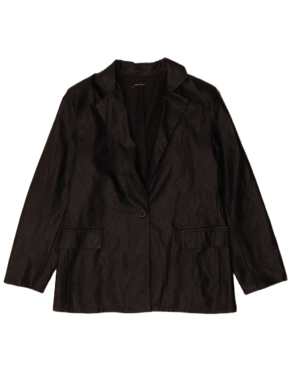 Giacca blazer da donna in ecopelle a 1 bottone VINTAGE UK 12 media nera