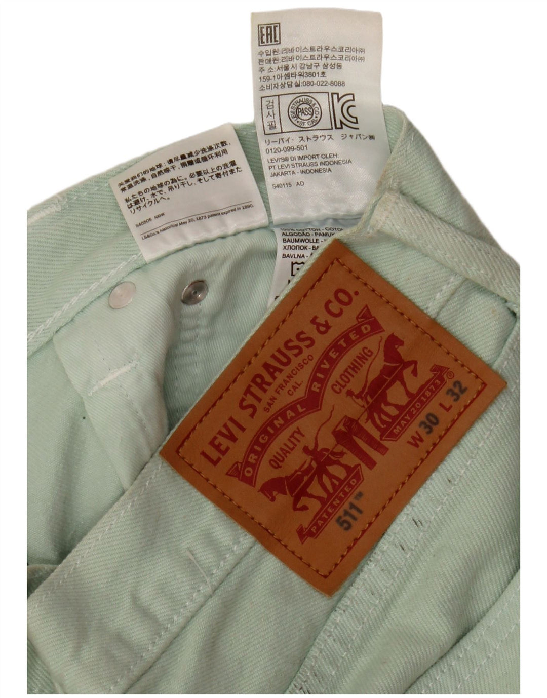 Levi's Uomo 511 Pantaloni Casual Slim W30 L32 Cotone Verde