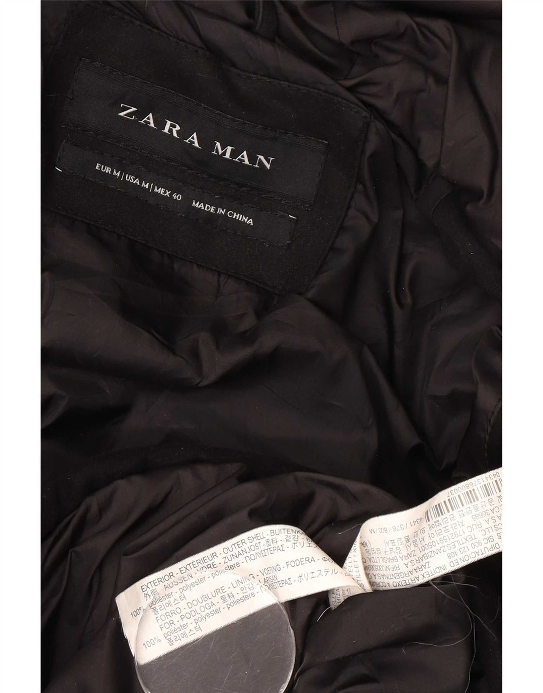 Giacca imbottita con cappuccio da uomo Zara UK 38 poliestere nero medio