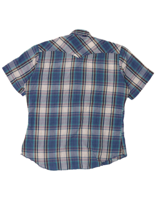 Camicia da uomo Wrangler a maniche corte con volant sul davanti, grande plaid blu
