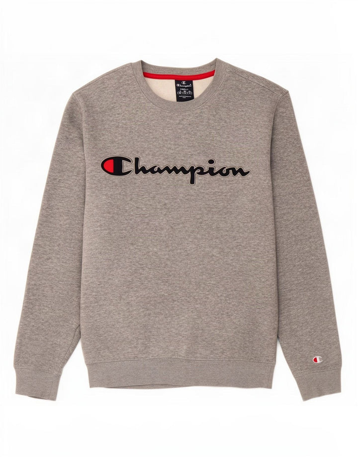 Felpa grafica da uomo Champion, maglione piccolo, cotone chiazzato grigio