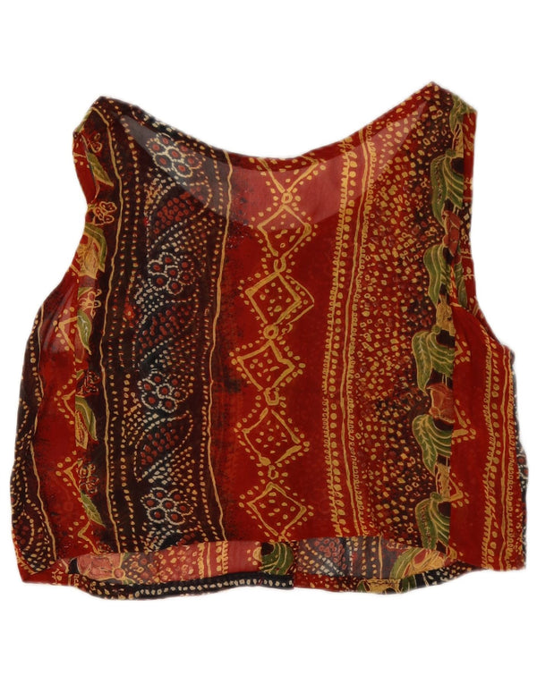 Camicetta corta senza maniche da donna vintage UK 12 rosso medio floreale