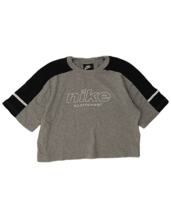 T-shirt grafica corta da donna Nike UK 8 Small in cotone color block grigio