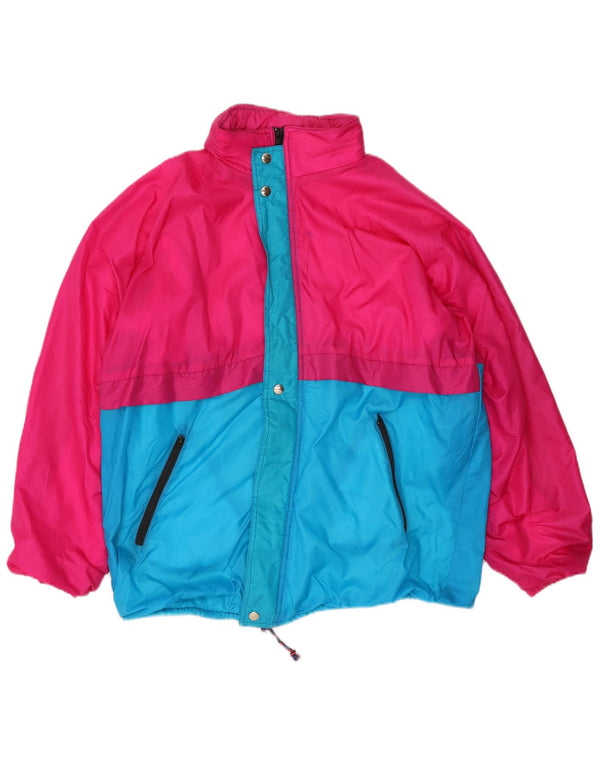 Giacca a vento vintage da uomo con cappuccio UK 40 Large Pink Colourblock