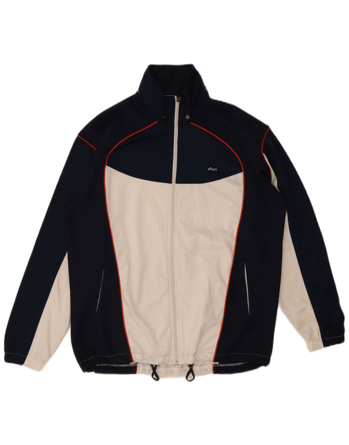 Giacca da ginnastica da uomo Asics, grande, in poliestere color block blu navy