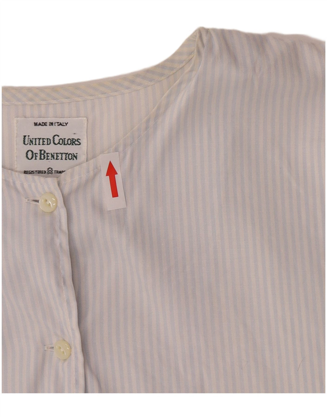 Camicia Benetton Donna Manica Corta IT 44 Blu Medio Gessato