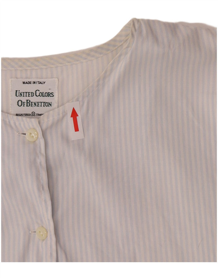 Camicia Benetton Donna Manica Corta IT 44 Blu Medio Gessato