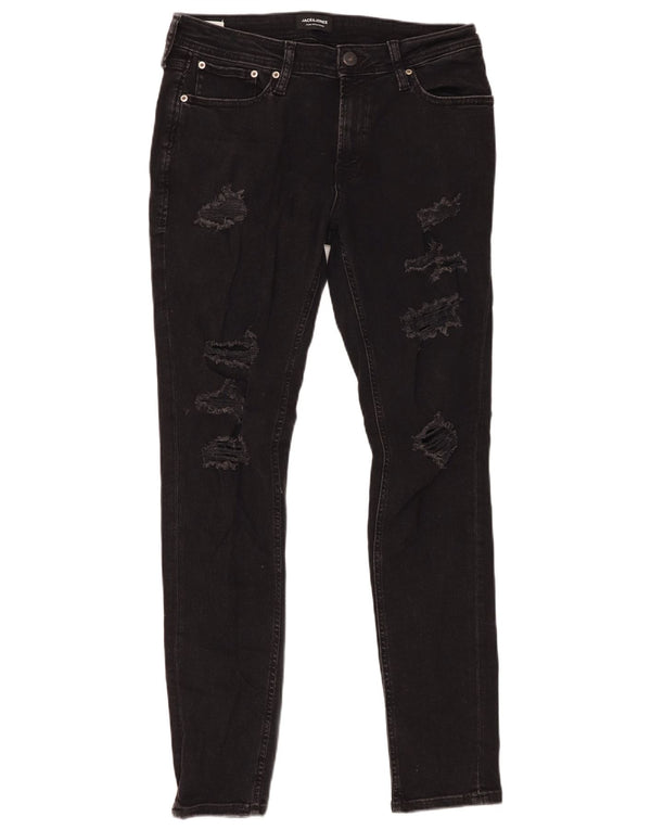 Jeans skinny effetto consumato da uomo Jack & Jones W32 L32 cotone nero