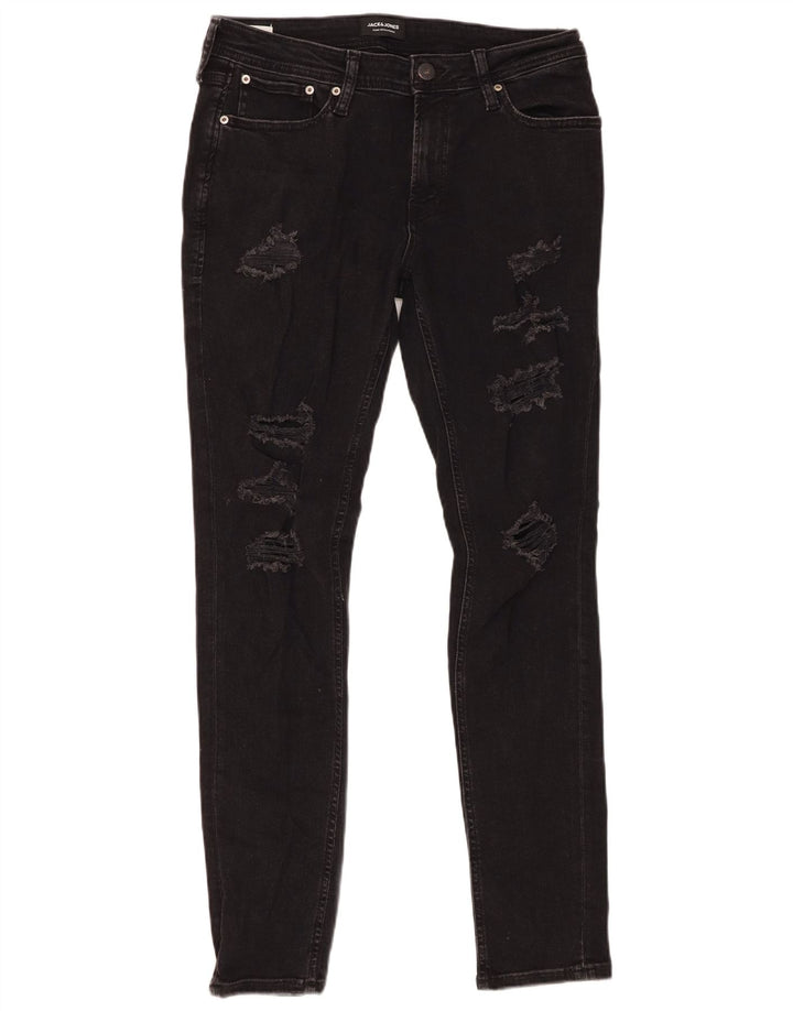 Jeans skinny effetto consumato da uomo Jack & Jones W32 L32 cotone nero