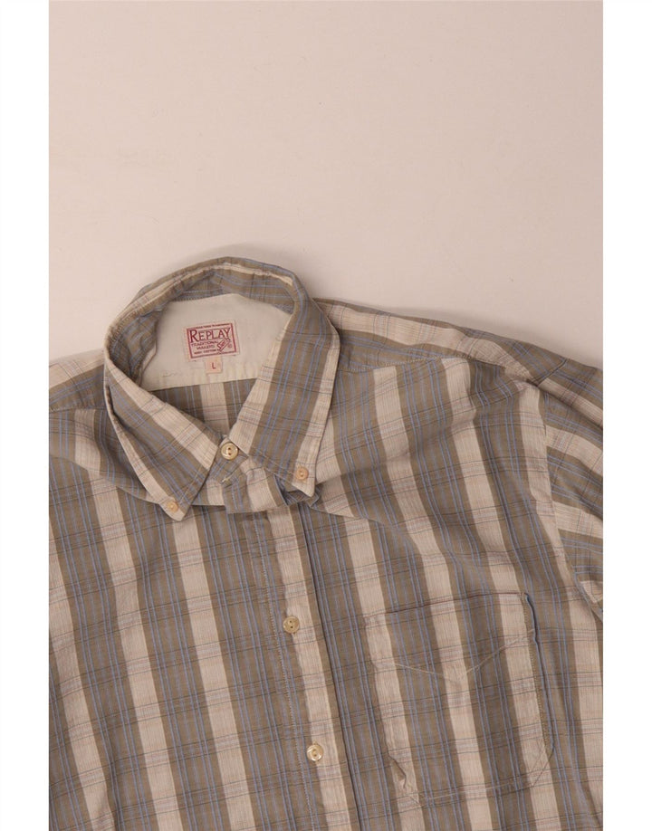 REPLAY Camicia da uomo in cotone a quadri grandi grigi