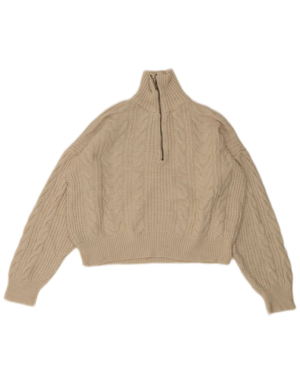 Maglione da donna con collo corto e zip Urban Outfitters UK 6 XS Beige