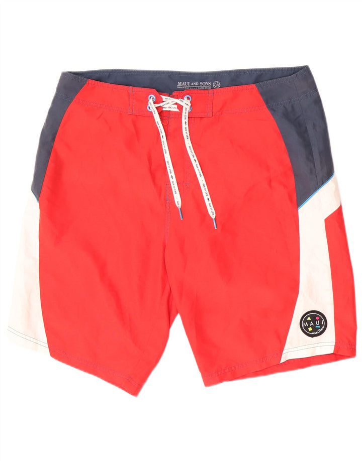 Pantaloncini da bagno da uomo Maui and Sons XL rosso in poliestere color block