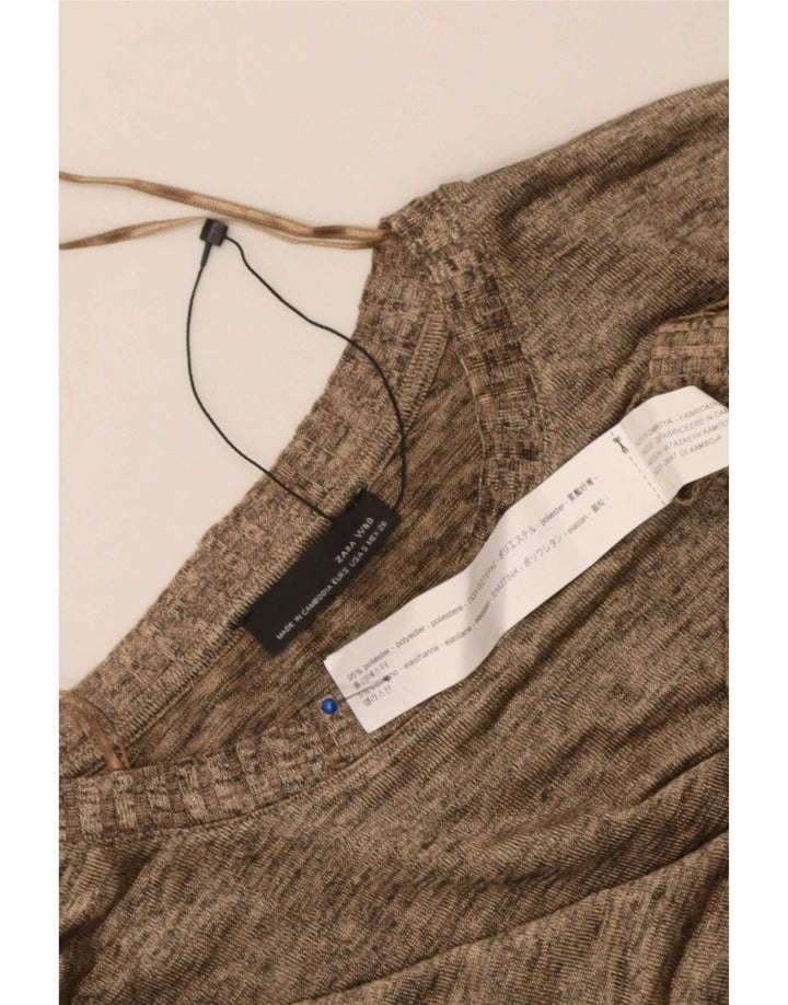Top Zara da donna a maniche lunghe UK 10 piccolo poliestere screziato beige