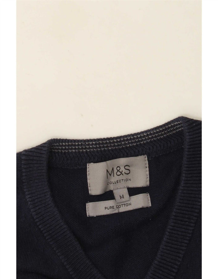 Maglione da uomo con scollo a V Marks & Spencer in cotone blu navy medio