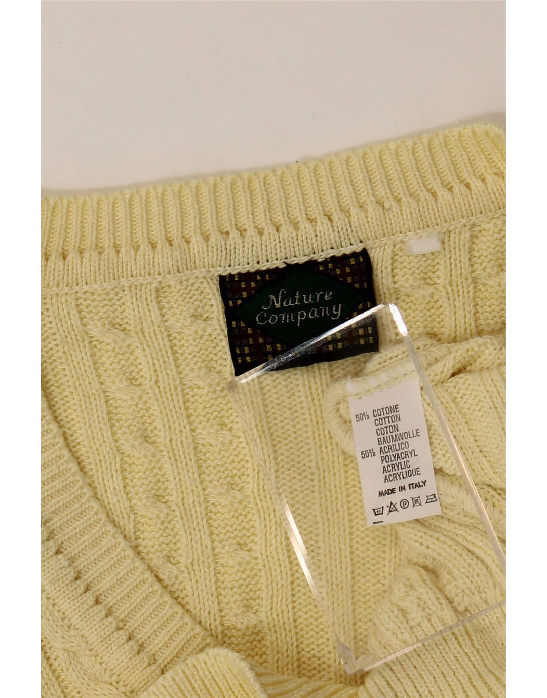 Maglione vintage da uomo con scollo a V in cotone giallo medio