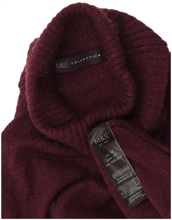 Maglione maglione a collo alto da donna Marks & Spencer UK 12 Lana bordeaux medio