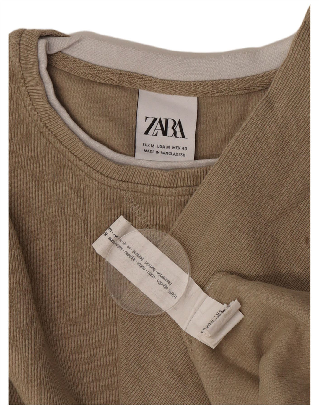 Top Zara da uomo a maniche lunghe in cotone marrone medio
