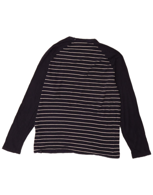 Marks & Spencer Top da uomo a maniche lunghe in cotone a righe medie blu navy
