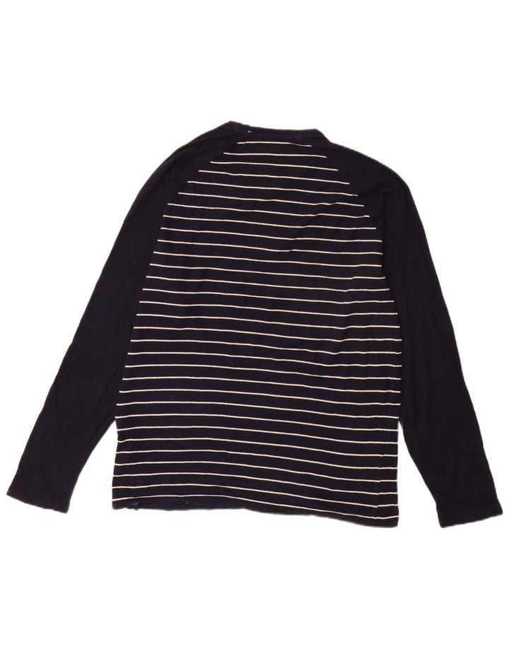 Marks & Spencer Top da uomo a maniche lunghe in cotone a righe medie blu navy