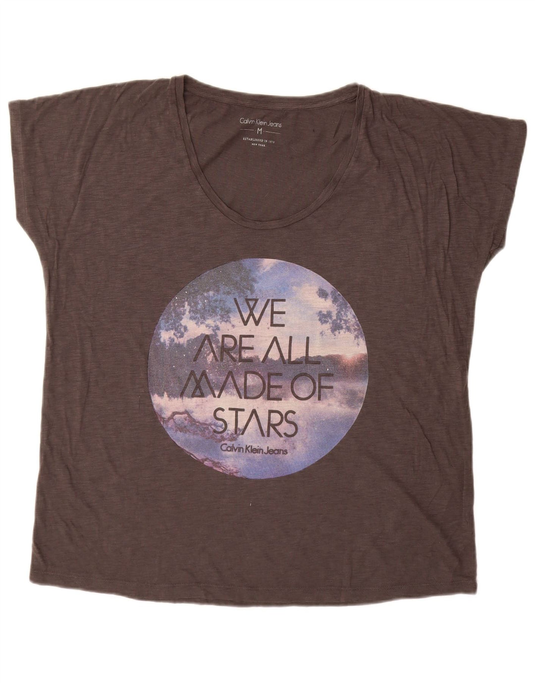 Calvin Klein Jeans T-shirt grafica oversize da donna Top UK 14 Grigio medio