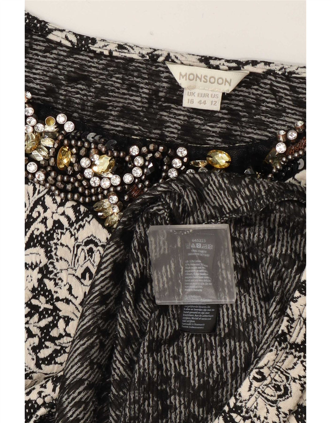 Abito a trapezio da donna Monsoon UK 16 Grande cotone floreale nero