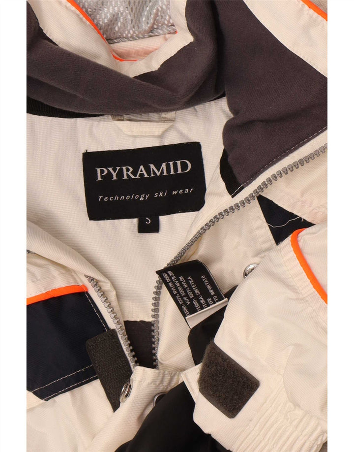 Giacca da sci con cappuccio da uomo Pyramid UK 36 Small nylon color block bianco