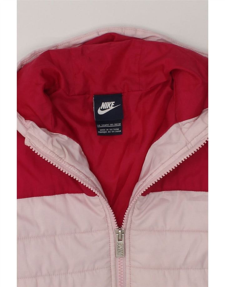 NIKE Girls Hooded Padded Jacket 2-3 Years Pink Colourblock Polyester | Vintage Nike | Thrift | Second-Hand Nike | Used Clothing | Messina Hembry 